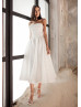 Classic Ivory Organza Tea Length Wedding Dress